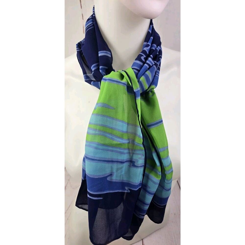 Vintage Baar & Beards Hand Rolled Scarf Sea Blues Japan 43" Long